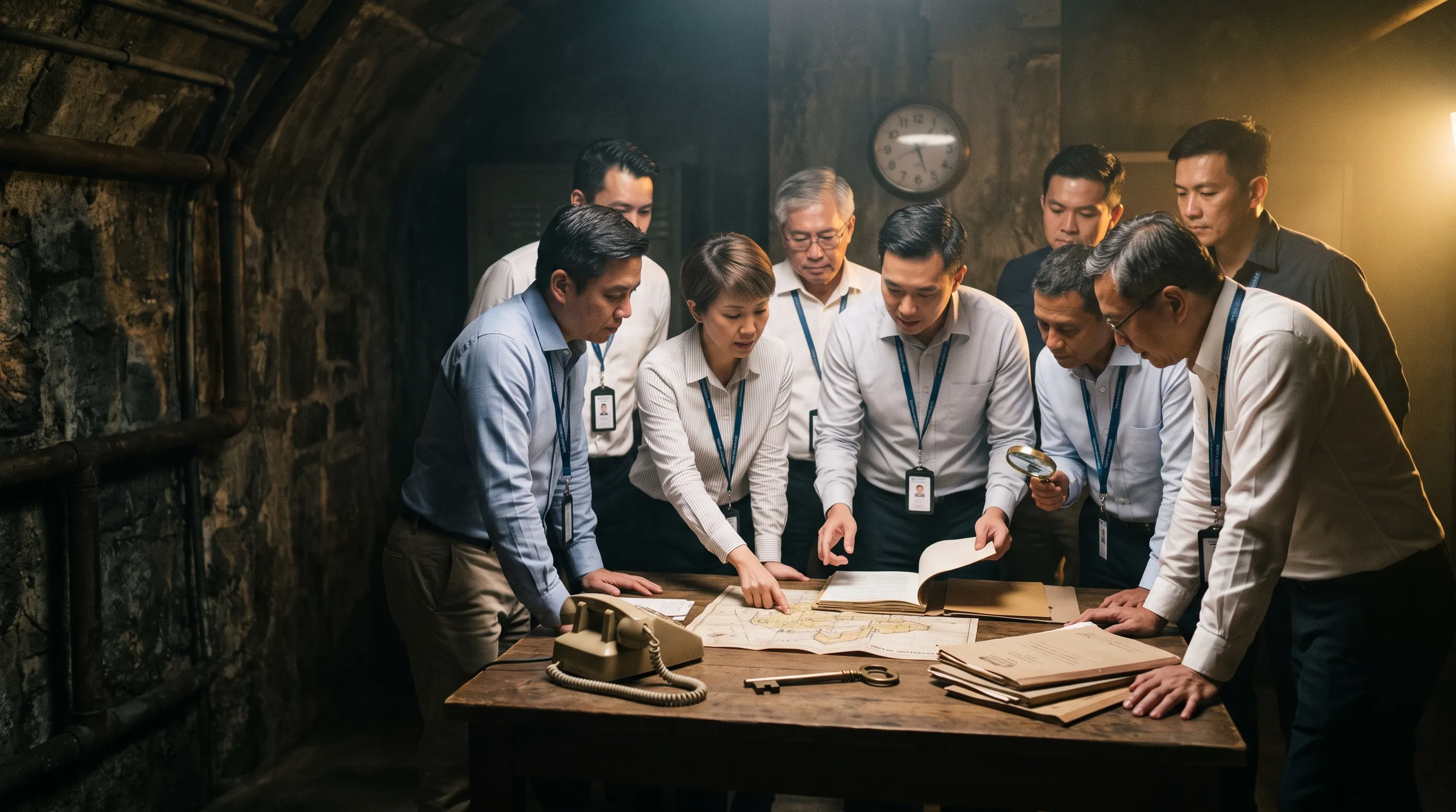 A public-sector team solving a case around a table inside a heritage bunker