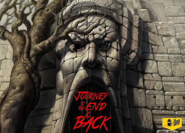 Journey to the End and Back key visual, a stone gateway carved as a screaming face at Haw Par Villa