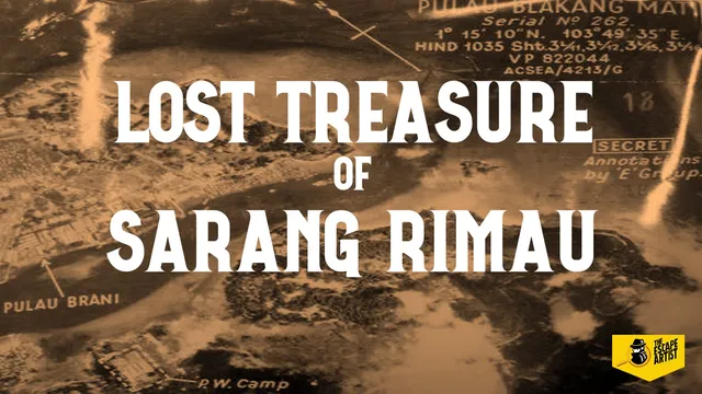 Lost Treasure of Sarang Rimau key visual, a SECRET wartime aerial map of Pulau Blakang Mati, the old name for Sentosa
