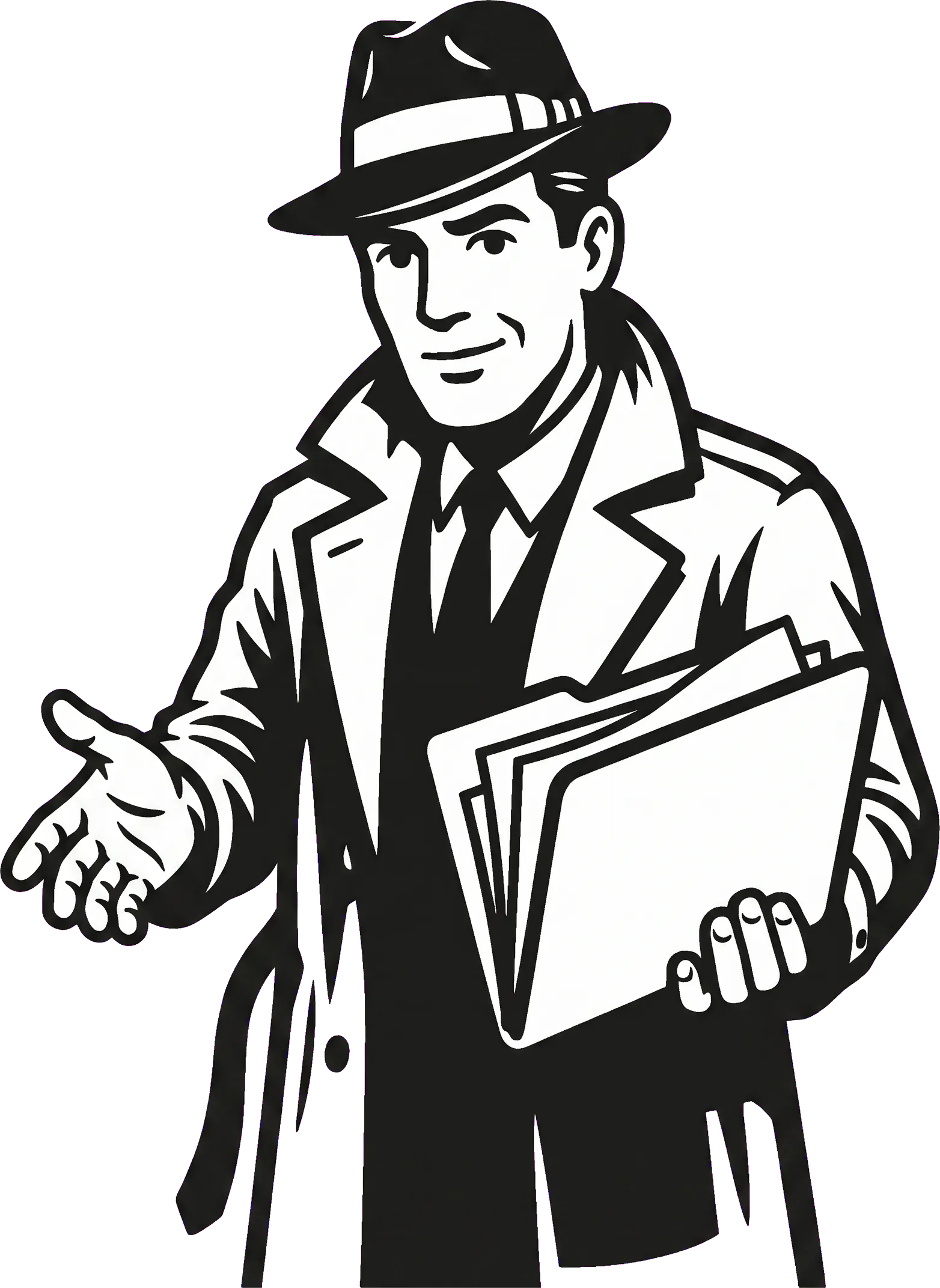 The Escape Artist detective host holding out a case file, inviting your team to crack it together