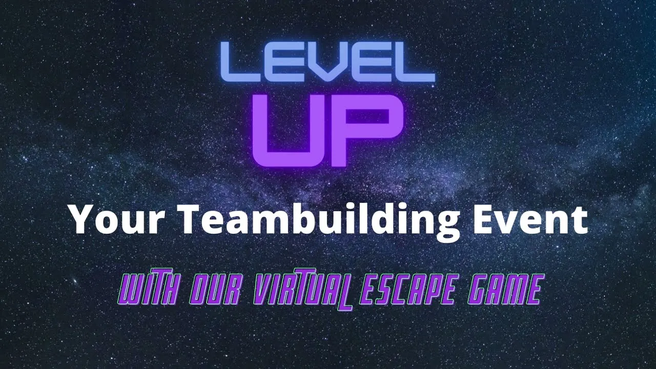 Title card from the teaser: Level Up Your Teambuilding Event, with our virtual escape game